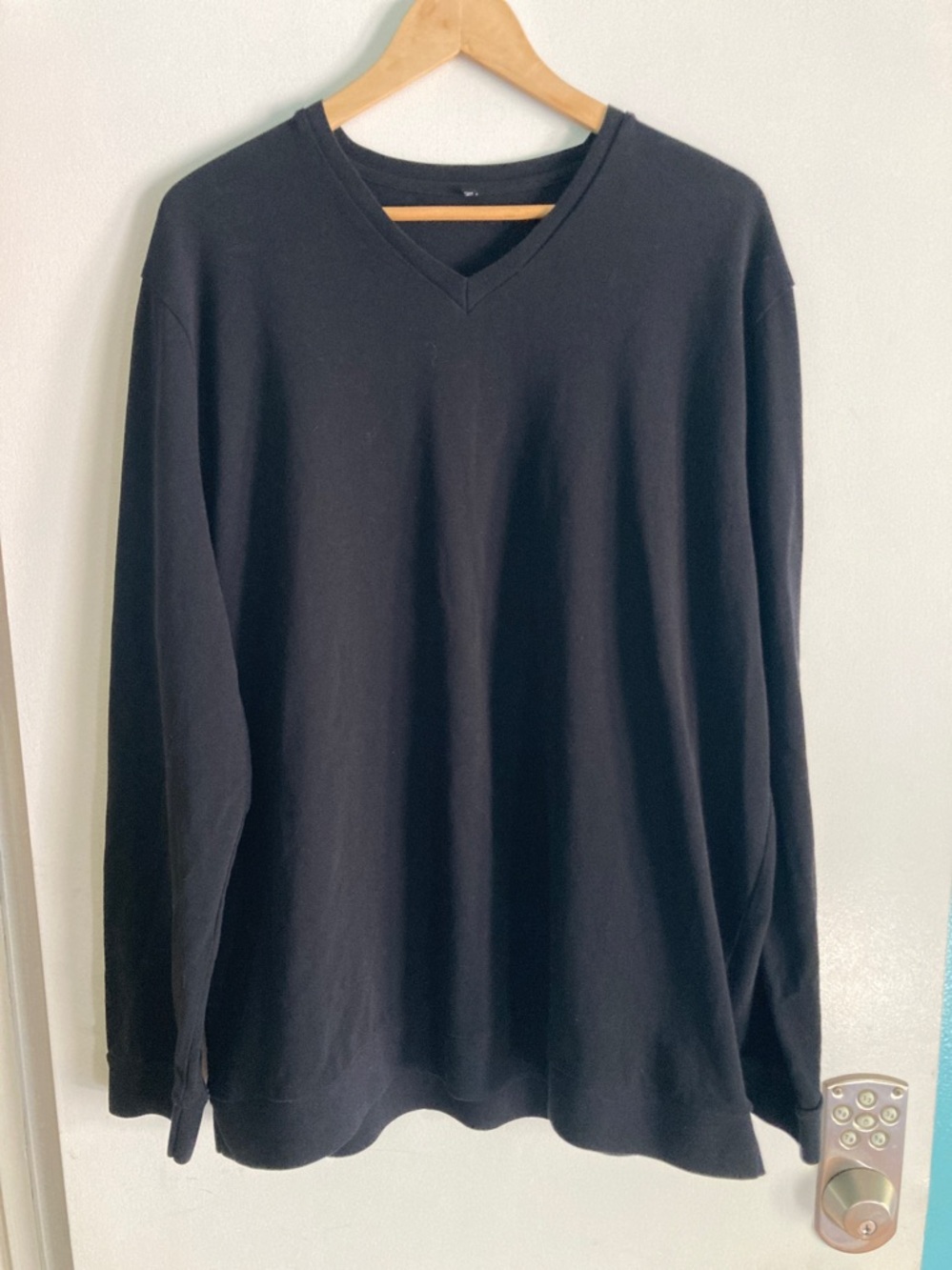 Mens Size XXL Black Cotton Pullover V-Neck Lightweight Sweater